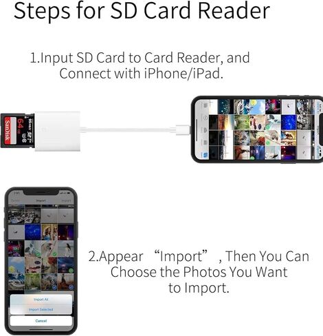 [معتمد من Apple MFi] قارئ بطاقة SD لجهاز iPhone iPad، محول قارئ كاميرا Lightning إلى SD، محول بطاقة SD لقارئ بطاقة الذاكرة لهاتف iPhone 14/13/Pro Max/12/11/XS/XR/X/8/ 7/6 آيباد in Kuwait