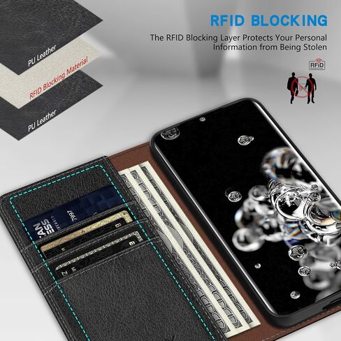 ZZXX for Samsung Galaxy S20 Wallet Case with [RFID Blocking] Card Slot Stand Strong Magnetic Leather Flip Fold Protective Phone Case for Samsung Galaxy S20 Case Wallet(Black-6.2 inch) in Saudi Arabia
