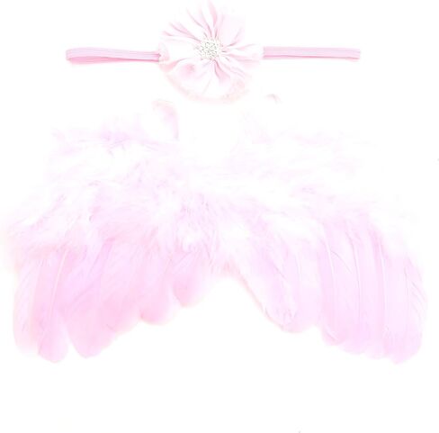 Nishine Pink Newborn Fuzzy Feather Angel Wings + Headband Set for Baby Cosplay Girls Costume Photography in Saudi Arabia