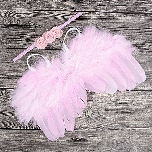 Nishine Pink Newborn Fuzzy Feather Angel Wings + Headband Set for Baby Cosplay Girls Costume Photography in Saudi Arabia