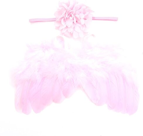 Nishine Pink Newborn Fuzzy Feather Angel Wings + Headband Set for Baby Cosplay Girls Costume Photography in Saudi Arabia