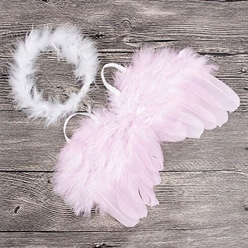 Nishine Pink Newborn Fuzzy Feather Angel Wings + Headband Set for Baby Cosplay Girls Costume Photography in Saudi Arabia