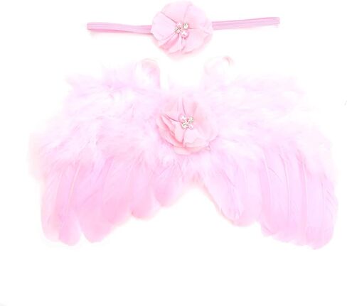 Nishine Pink Newborn Fuzzy Feather Angel Wings + Headband Set for Baby Cosplay Girls Costume Photography in Saudi Arabia