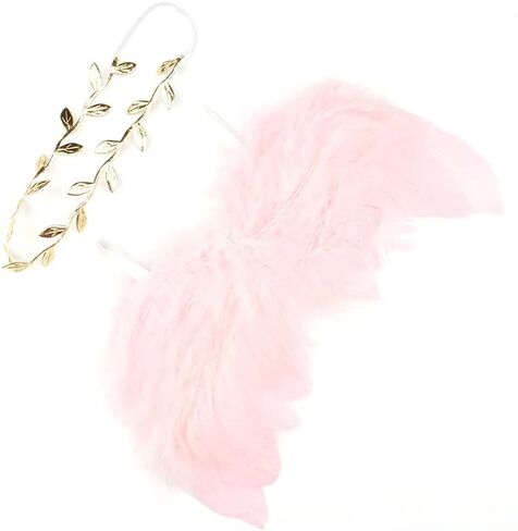 Nishine Pink Newborn Fuzzy Feather Angel Wings + Headband Set for Baby Cosplay Girls Costume Photography in Saudi Arabia
