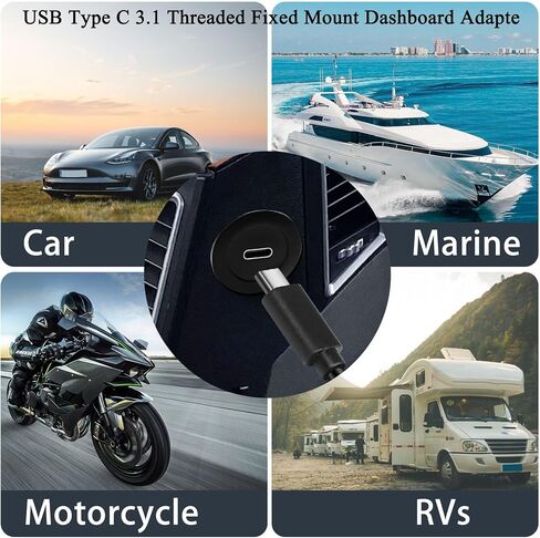 QIANRENON 10Gbps USB C 3.1 Threaded Fixed Mount Connector Short Cable PD 60W USB Type C 3.1 Male to Female Flush Mount Adapter,4K@60Hz Video 20V3A Fast Charge,for Car/RV/Boat Dashboard,30cm/11.8in in Saudi Arabia
