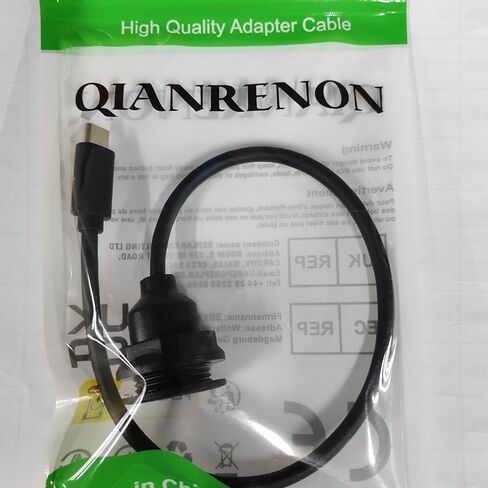QIANRENON 10Gbps USB C 3.1 Threaded Fixed Mount Connector Short Cable PD 60W USB Type C 3.1 Male to Female Flush Mount Adapter,4K@60Hz Video 20V3A Fast Charge,for Car/RV/Boat Dashboard,30cm/11.8in in Saudi Arabia