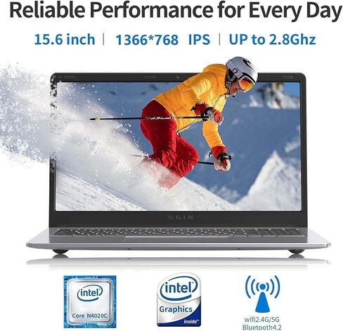 SGIN Laptops, Laptop 15.6 Inch, 4GB DDR4 512GB SSD Laptops Computer with Celeron Quad core CPU, Mini HDMI, USB3.0, Dual WiFi, 5000mAh, Numeric Keypad, Webcam, Type-C(Sliver) in Kuwait