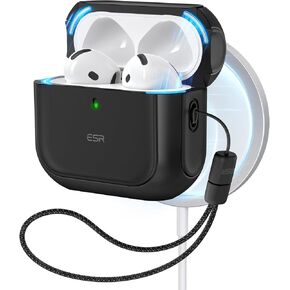 ESR for AirPods 4th Generation Case, Compatible with AirPods 4 Gen (2024) (USB-C), Compatible with MagSafe, Drop Protection Cover with Lanyard, Orbit Hybrid Case, Black