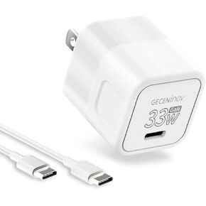 USB C Charger, GECENinov Gan 33w Charger Type C Fast Charging Block, Wall Plug Compatible with Galaxy S23 Ultra, i-Phone 14 Pro, Pixel 7 Pro / 6, MacBook Air, i-Pad and More (Cable Included) - White