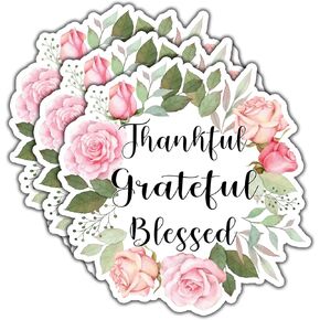 (3pcs) Thankful Grateful Blessed Sticker Christian Bible Verse Floral Vinyl Decal Motivation Inspirational Quotes Jesus Stickers for Tumbler Books Laptops Phonecase Water Bottles Kindles Car -3x3