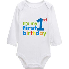 XieTao It's My First Birthday Boutique Baby Bodysuit Onesie Unisex Long Sleeve White