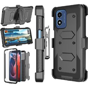 Njjex For Moto G Play 4G 2024 Case, For Motorola G Play 4G 2024 Phone Holster Case, [Nbeck] Shockproof Heavy Duty Built-in Screen Protector Rugged Swivel Belt Clip Holster Kickstand Hard Cover [Black]
