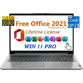 Lenovo Newest Ideapad 1i Laptop for Business & Student,15.6" FHD Touchscreen, Intel Core i3-1215U,8GB RAM, 256GB PCIe SSD, Windows 11 Pro, with Free Lifetime Office 2021,Type C,Cloud Gray
