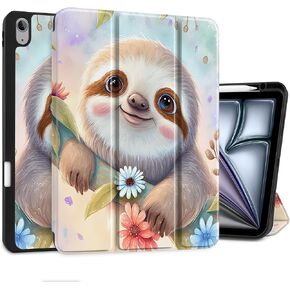 MEEgoodo Case for iPad Air 13 inch Cover 2024 with M2 Chip, Tablet Cases with Trifold Stand + Pencil Holder + Auto Wake/Sleep + Soft TPU Back Cover for Kids, Beautiful Fantasy Flower