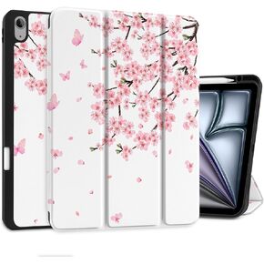 حافظة MEEgoodo لجهاز iPad Air مقاس 13 بوصة 2024 مع شريحة M2، وحافظات أجهزة لوحية مع حامل ثلاثي الطي + حامل أقلام + تنبيه/غفو تلقائي + غطاء خلفي ناعم من مادة TPU للأطفال، زهرة خيالية جميلة in Kuwait