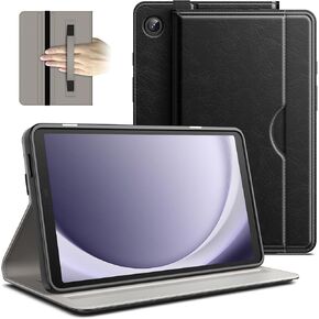 JETech Case for Samsung Galaxy Tab A9 8.7-Inch 2023, PU Leather Business Folio Stand Protective Tablet Cover with Pocket & Straps, Multi-Angle Viewing (Black)