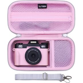LTGEM Case Compatible with Gavonde/Duluvulu/Oiadek/AOREGRE/TEBNGIHNM/Zostuic/zheozeig 4K Digital Camera, Lens, Battery, Cable and Other Accessories with Shoulder Strap, Pink
