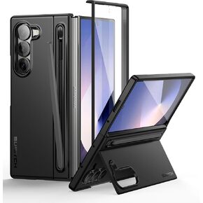 SURITCH for Samsung Galaxy Z Fold 6 Case with Kickstand and New Slim S Pen Holder, Built-in Screen Protector, Phone Case for Z Fold 6 2024 [S Pen NOT Included]-Black