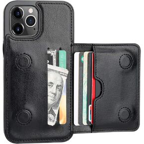 KIHUWEY Compatible with iPhone 12 Pro Max Wallet Case Credit Card Holder, Premium Leather Kickstand Durable Shockproof Protective Cover for iPhone 12 Pro Max 6.7 Inch(Black)