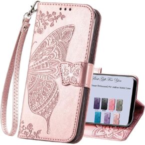 HAOTP for Samsung Galaxy S9 Phone Case Wallet,Women Flip Folio Cover Galaxy S9 Credit Card Holders Emboss Butterfly Flower PU Leather Purse Wrist Strap Kickstand Case for Samsung Galaxy S9 Purple