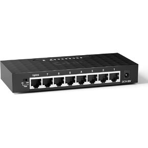 DBIT 8 Port Gigabit Ethernet Switch, Desktop Ethernet Splitter, One-Key VLAN, Independent Uplink Port, Plastic Case, Unmanaged Network Switch, Plug & Play, Fanless Quiet (TXE210)