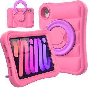 Kids Case for iPad Mini 6th Generation 8.3 inch – Lightweight Rotating Stand Folding Handle Rugged Cover for Apple ipad Mini 6 Gen Girls Boys, Pink