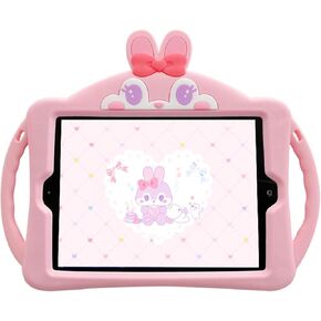 حافظة حماية على شكل أرنب لطيف لجهاز iPad الجيل التاسع 10.2 بوصة مع حزام كتف مسند لجهاز iPad 10.2 حافظة من السيليكون الناعم الكرتونية لجهاز iPad 8th 7th Gen حافظة حماية للكمبيوتر اللوحي للأطفال (أرنب وردي)