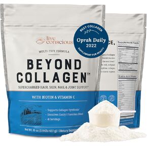 Live Conscious Beyond Collagen Peptides Powder Unflavored Packets - Hydrolyzed Collagen Powder - Hair Skin Nail & Joint Support - Type I & III Grass-Fed Collagen Supplements for Women & Men (30 Pack)