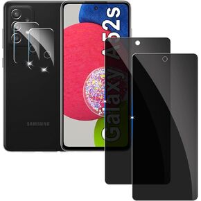 【2+2 Pack】 Privacy Screen Protector for samsung galaxy A52s 9H Tempered Glass Anti-Spy Private Film Compatible for Samsung A52s and (2 Pack) Camera Lens Protector