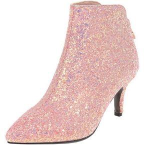 LUXMAX Womens Glitter Kitten Heel Boots Pointed Toe Zipper Ankle Booties