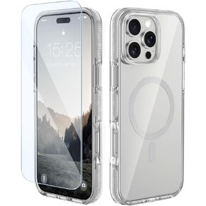 MATEPROX Magnetic Clear Compatible with iPhone 16 Pro Max Case[2024],[Compatible with MagSafe][Never Yellowing] Anti-Slip Military Protective Bumpers Cover 6.9" with Screen Protector-Pink
