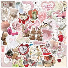 Coquette Stickers | Coquette Aesthetic Stickers 60Pcs Cartoon Graffiti Sticker for Water Bottles Laptop Pink Decal ，for Phone Cases, Laptop - Coquette Room Decor Vintage, Coquette Accessories