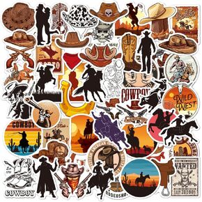 Western Cowboy Country Stickers, 50Pcs Vinyl Waterproof Cowboy Hat Boots Rodeo Stickers for Water Bottle Laptop Bumper Luggage Skateboard Guitar
