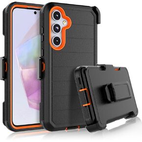 Njjex Rugged Case for Samsung Galaxy A35 5G, for Galaxy A35 5G Case with Belt Clip Holster, Built-in Screen Protector Heavy Duty Shockproof Locking Swivel Holster Kickstand Hard Phone Cover [Orange]
