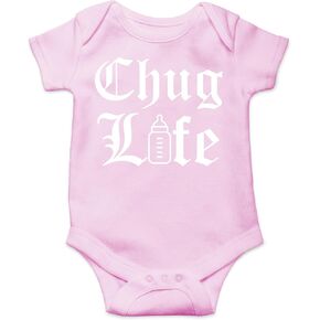 AW Fashions Chug Life Baby Bodysuit Funny, Cute, and Comfortable Infant Apparel - Trendy Newborn Clothing (Newborn, Pink)