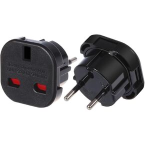 (Black-5pcs) UK to EU Travel Converter,UK 3-Pin to European 2-Pin Grounded Travel Adapter Plug，EU 2 Cylindrical Plug to UK 3 Holes Socket AC Power Charger Adapter
