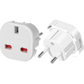 (Black-5pcs) UK to EU Travel Converter,UK 3-Pin to European 2-Pin Grounded Travel Adapter Plug，EU 2 Cylindrical Plug to UK 3 Holes Socket AC Power Charger Adapter