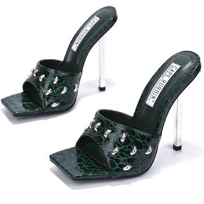 Cape Robbin Tennon Sexy Stiletto High Heels for Women, Faux Crocodile Square Open Toe Shoes Heels