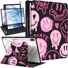 for Samsung Galaxy Tab S9 Plus/S9 FE Plus Case 12.4 Inch Women Girls Cute Folio Cover with Pencil Holder Girly Flower Floral Design Rotating Stand Pretty Tablet Case for Tab S9 FE+/S9+ 2023
