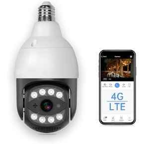 APP 4MP Bulb Camera 4G LTE vSIM Outdoor Security Pan/Tilt/Zoom Automatic Tracking Human Detection Alarm Starlight Color Night TF Card Recording