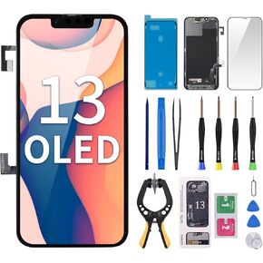 for iPhone 13 OLED Screen Replacement Assembled with Proximity Sensor Fix Ear Speaker Flex Cable 6.1" OLED 3D Touch Display Digitizer with Full Repair Tools Kit A2631 A2633 A2634 A2635 A2482