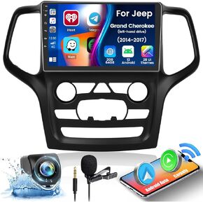 Fuluku【2+64G Android 13】 for Jeep Grand Cherokee 2014-2020 (LHD) Car Stereo with Wireless Car Play Android Auto Mirror Link, 9’Touchscreen Radio WiFi/GPS/FM/RDS/Bluetooth/SWC/Waterproof