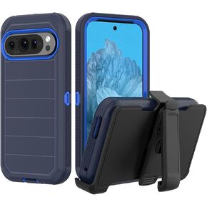 Designed for Google Pixel 9/Google Pixel 9 Pro Case with Belt Clip & Kickstand, Full-Body Triple Layers Rugged Case for Pixel 9/Pixel 9 Pro 5G 6.3 inch Phone (Black)
