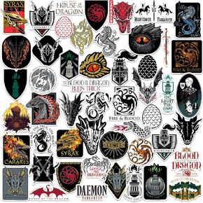 House of The Dragon Game of Thrones 50ct Vinyl Large Deluxe Stickers Variety Pack - Laptop, Water Bottle, Scrapbooking, Tablet, Skateboard, Indoor/Outdoor