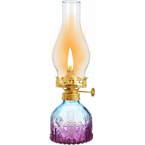 Rustic Oil Lamps for Indoor Use Vintage Hurricane Lamp Emergency Color Glass Oil Lamp Large Kerosene Lantern Classic Decorative Oil Lamp Lantern for Home Tabletop Emergency Lighting