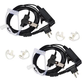 Acoustic Tube Headset Earphone Earpiece with PTT Built-in Microphone and Medium Earmold for Motorola RMM2050 GP300 CP200 PR400 CLS1110 Yaesu FT-4XR FT-4VR FT-65R FT-25R 2-Way Radio (2PACK)