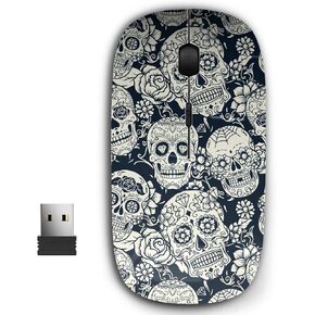 2.4G Ergonomic Portable USB Wireless Mouse for PC, Laptop, Computer, Notebook with Nano Receiver (Day Dead Sugar Skull Floral)