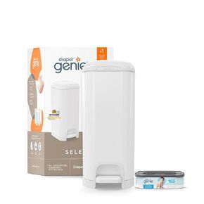 Diaper Genie Select Pail (Grey) is Made of Durable Stainless Steel and Includes 1 Starter Square Refill That can Hold up to 165 Newborn-Sized Diapers.