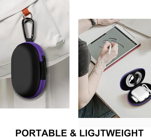 Earbuds Case with Carabiner, Small Oval Storage Cases, Portable EVA Storage Earbud Bag Pouch Bag for Earphone, Earbud, Earpieces, SD Memory Card, Camera Chips (Purple) in Saudi Arabia