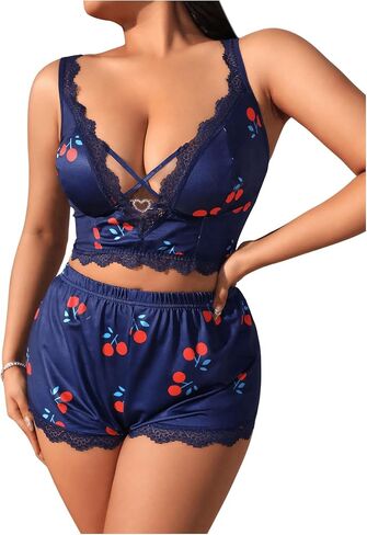 SOLY HUX Women's Plus Size Cute Print Lace Trim Lingerie Set Bra and Panty Underwear Sets in Saudi Arabia